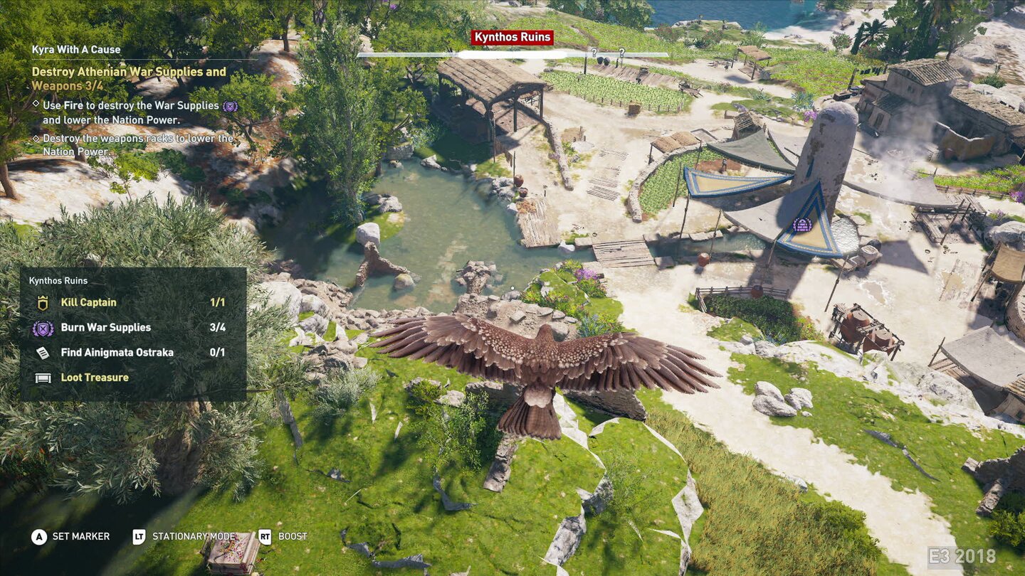 Assassin's Creed: OdysseyAuch das Spähen per Vogel kehrt aus Origins zurück: So markieren wir Gegner und Schätze.
