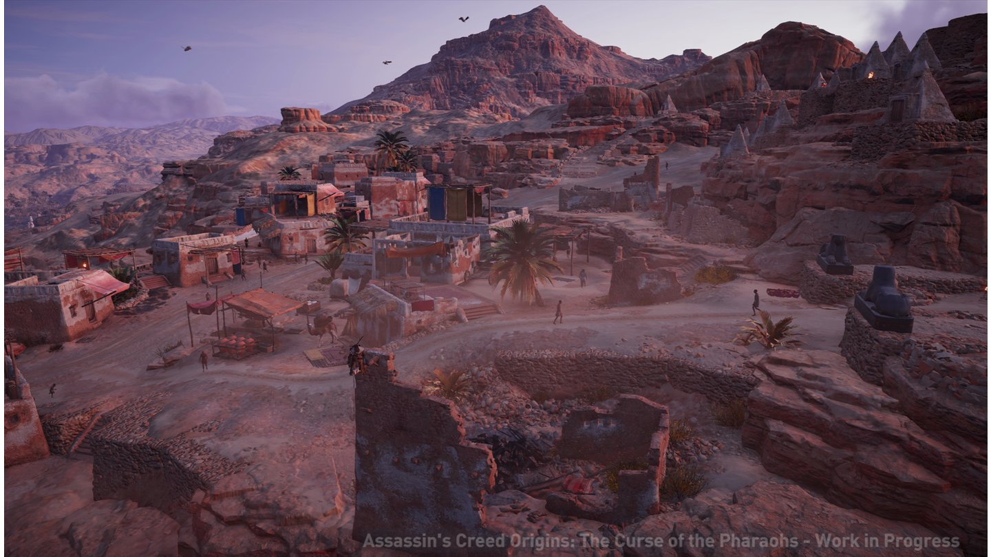 Assassin's Creed: Origins - Der Fluch der PharaonenDie Landschaft der Spielwelt ist abwechslungsreich. Hier befinden wir uns in einer felsigen Nekropole.