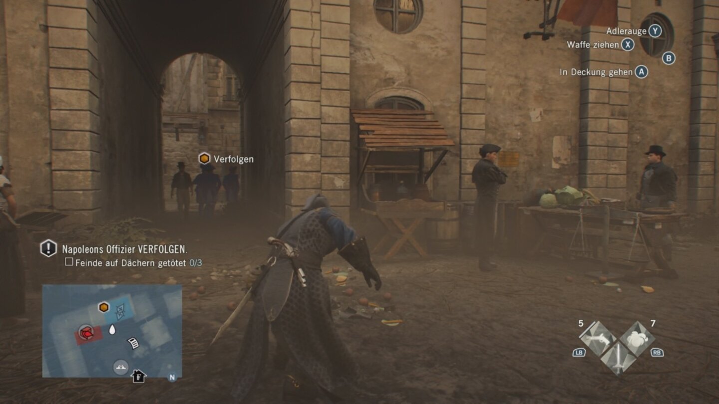 Assassin’s Creed Unity: Dead Kings
Noch so eine Klassiker-Mission: Wir verfolgen eine Zielperson und müssen dabei unentdeckt bleiben.