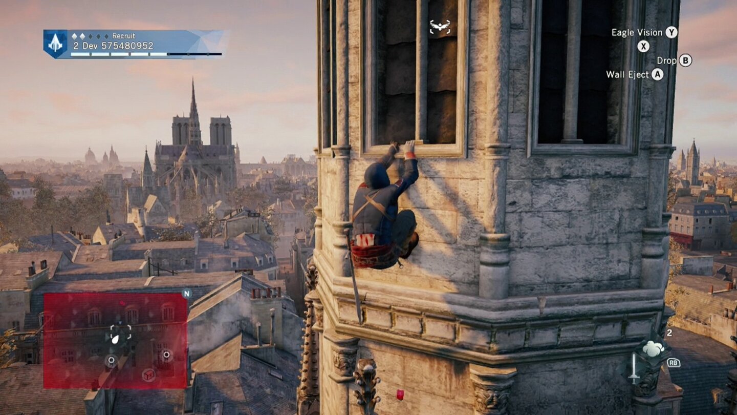 Assassin's Creed UnityErneut kraxeln wir behände an allerlei Fassaden entlang. In jedem Viertel gibt es traditionell einen besonders hohen Aussichtspunkt.