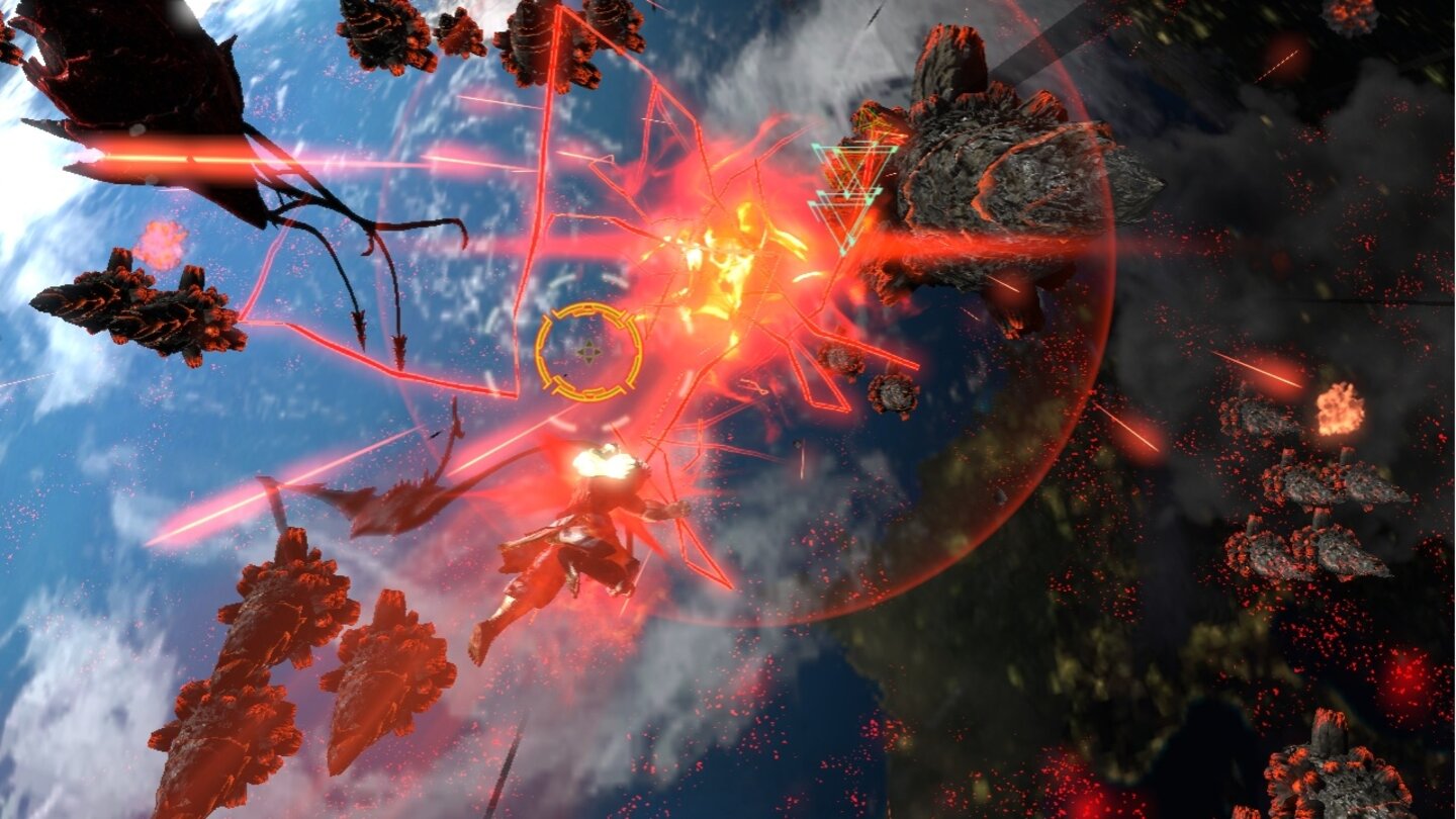 Asura's Wrath Kämpfe in Asura’s Wrath sind nicht auf die Erde beschränkt, sondern finden auch im All statt.