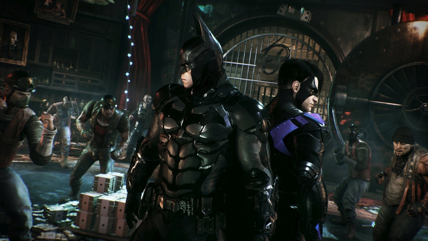 Batman: Arkham KnightIn bestimmten Missionen erhält Batman Unterstützung von seinen Kollegen, die wir manuell in unsere Kombos einbauen können.