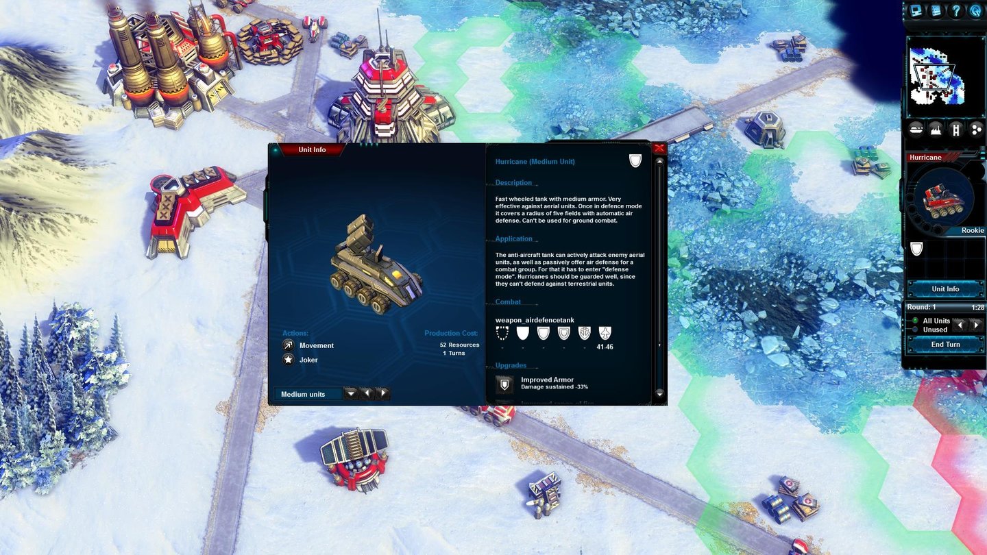 Battle Worlds: Kronos - Screenshots aus der Beta 2Zu jeder Einheit gibt es ein kleines Beschreibungsfenster mit Angriffs- und Verteidigungswert.