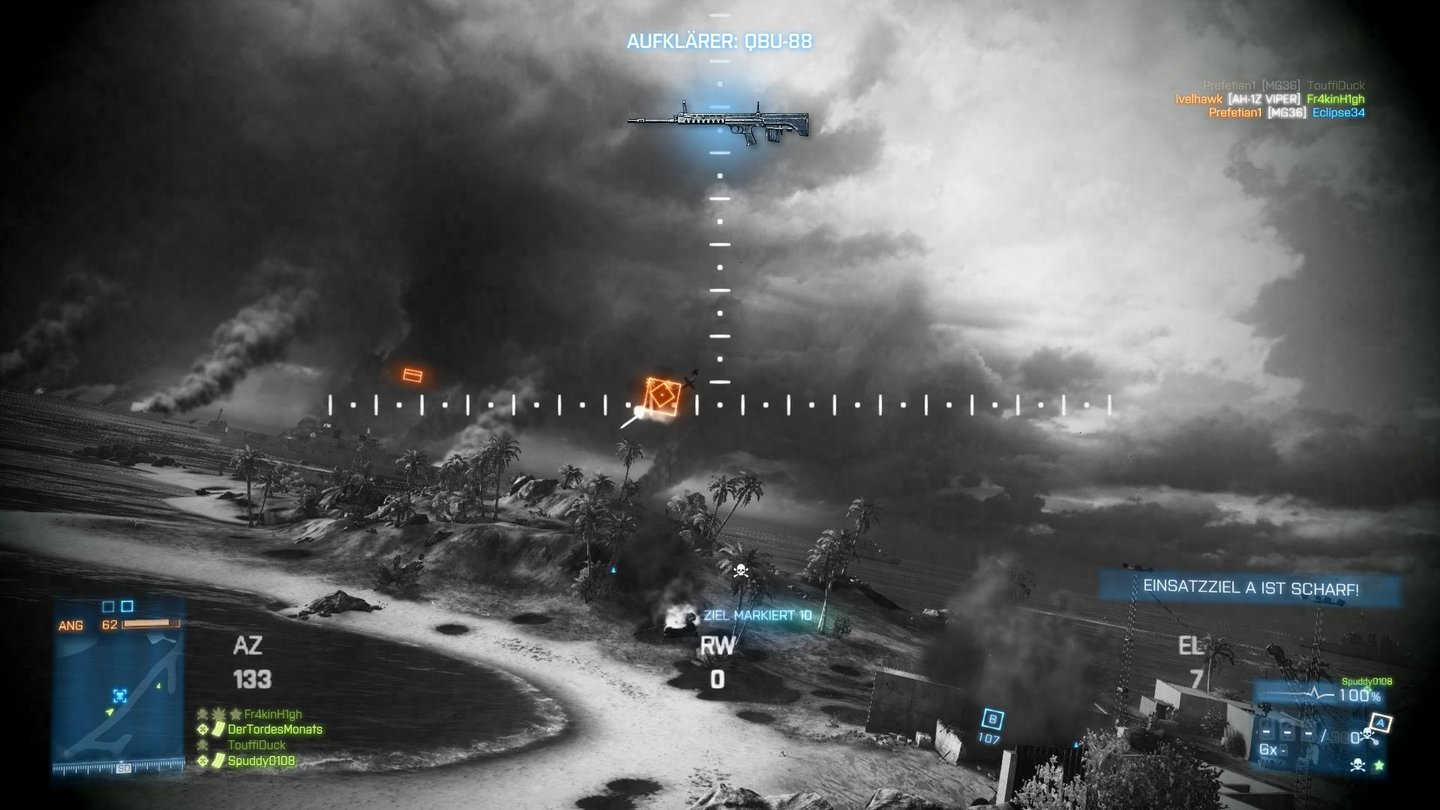 Battlefield 3: Back to KarkandAls erstes »Assignment« muss der Aufklärer fünf mal erfolgreich Ziele mit seinem Laser-Dingsbums markieren.