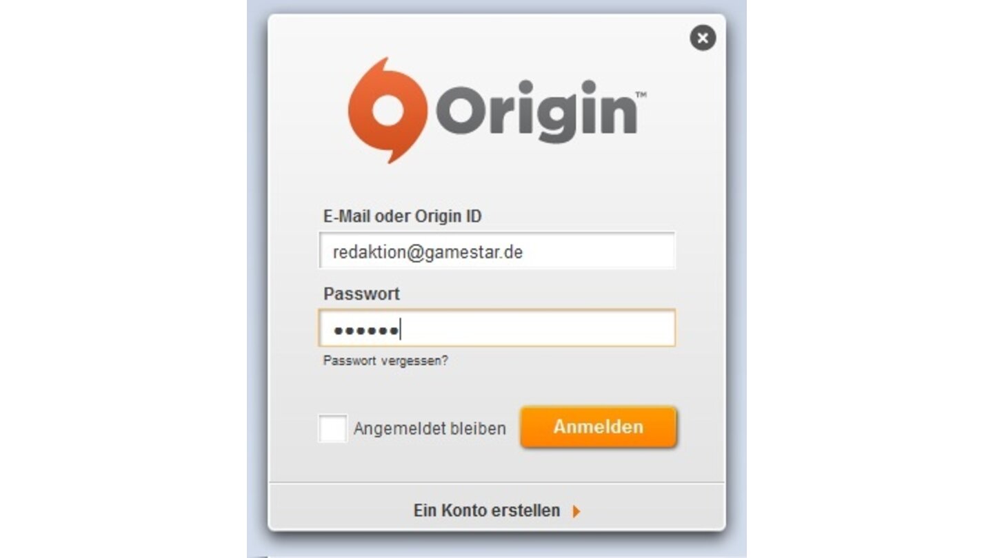 Schritt 13: Nach einem Klick auf »Origin beitreten« sehen Sie erneut das Anmeldemenü und melden sich mit ihren Daten an.