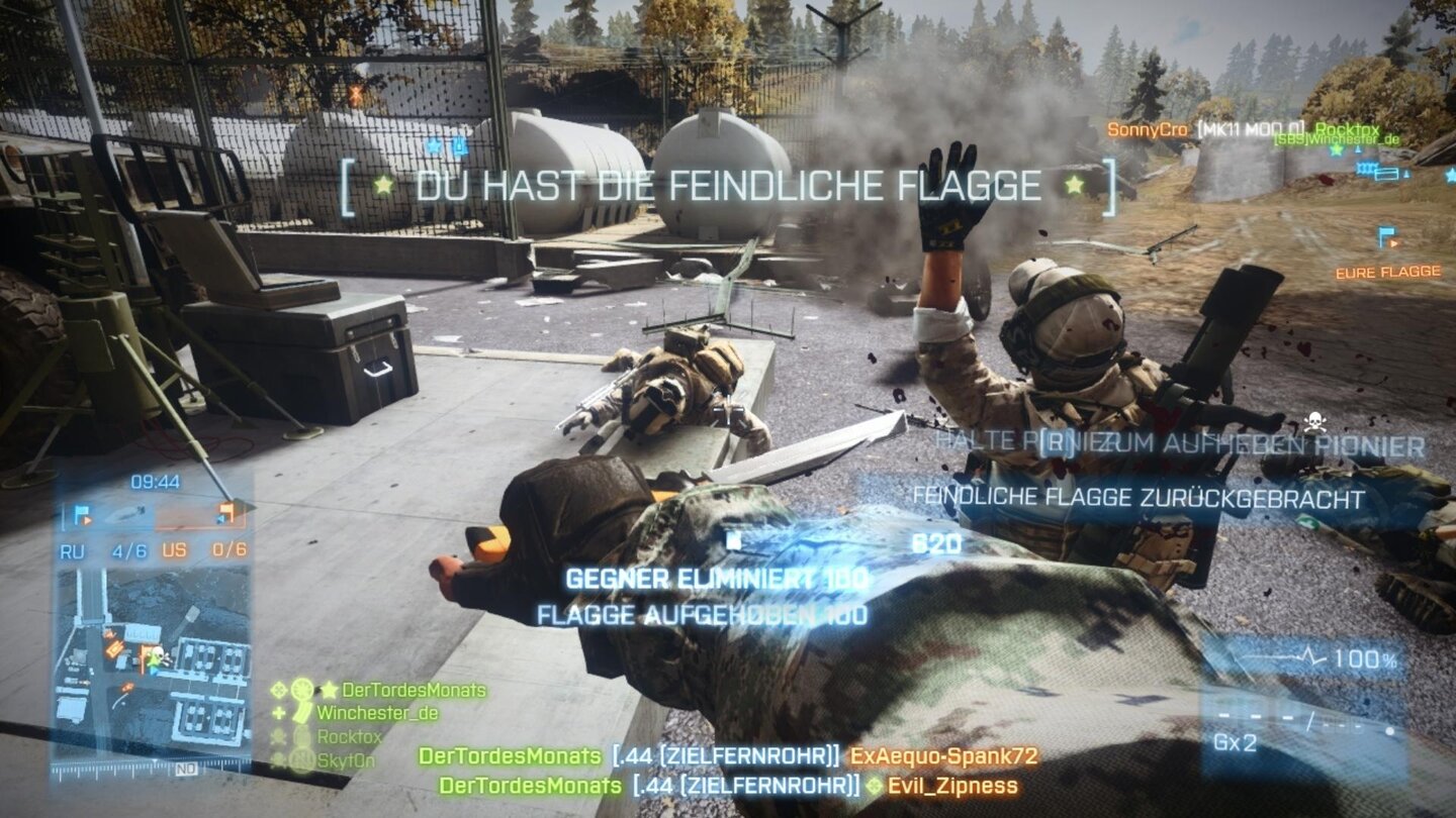 Battlefield 3 - End Game-DLCDie Flaggenpunkte beim Capture the Flag sind heiß umkämpft, gerne auch mal becampt, aber das macht’s umso spannender.