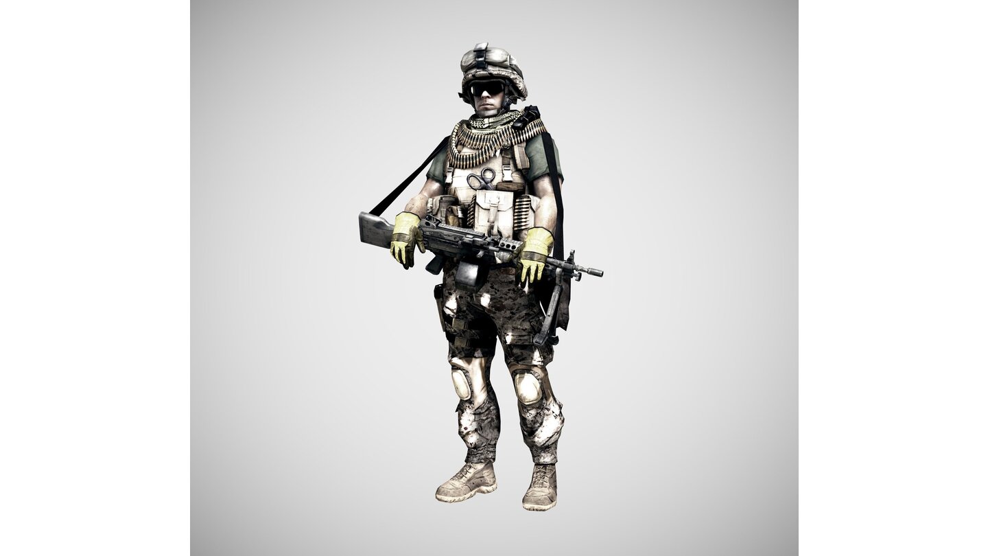 Battlefield 3Die Support-Klasse zeichnet sich durch ihr leichtes Maschinengewehr aus, mit dem sie exzellent dafür geeignet ist Sperrfeuer zu geben. Seine Kameraden kann der Supporter mit Munitionspakete unterstützen.