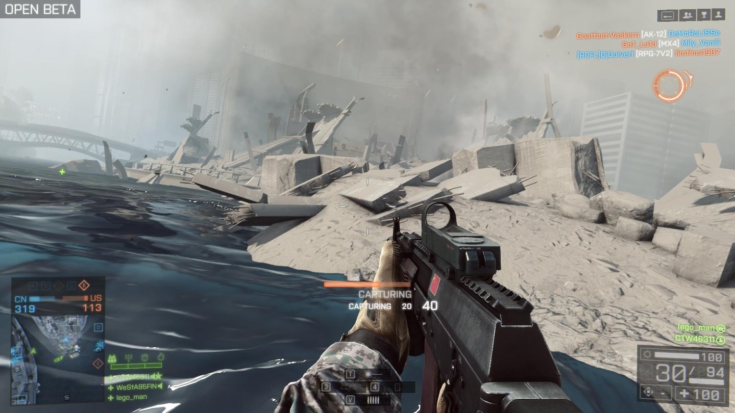 Battlefield 4 - Multiplayer-BetaFies: Von der Brücke hinten links pflücken Scharfschützen neugierige Eroberer vom Jetski.
