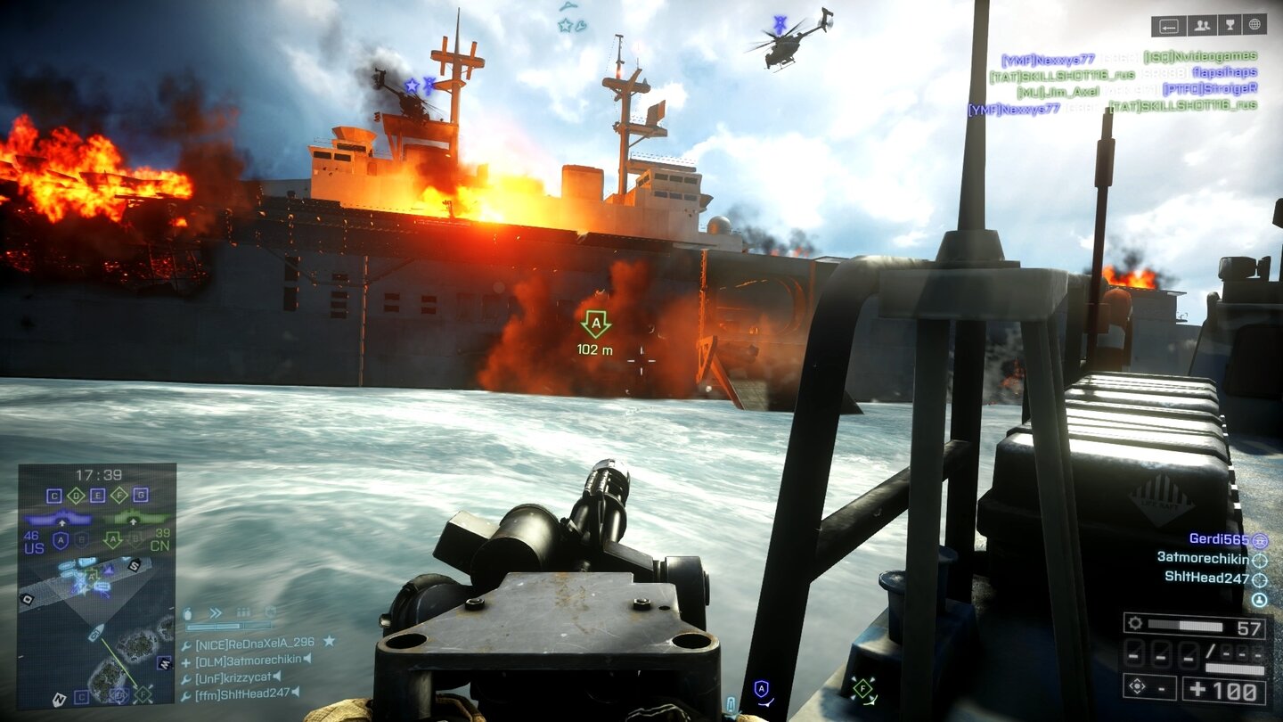 Battlefield 4 - Naval StrikeDer machts nicht mehr lang. Dieser Träger wird von allen Seiten angegriffen.
