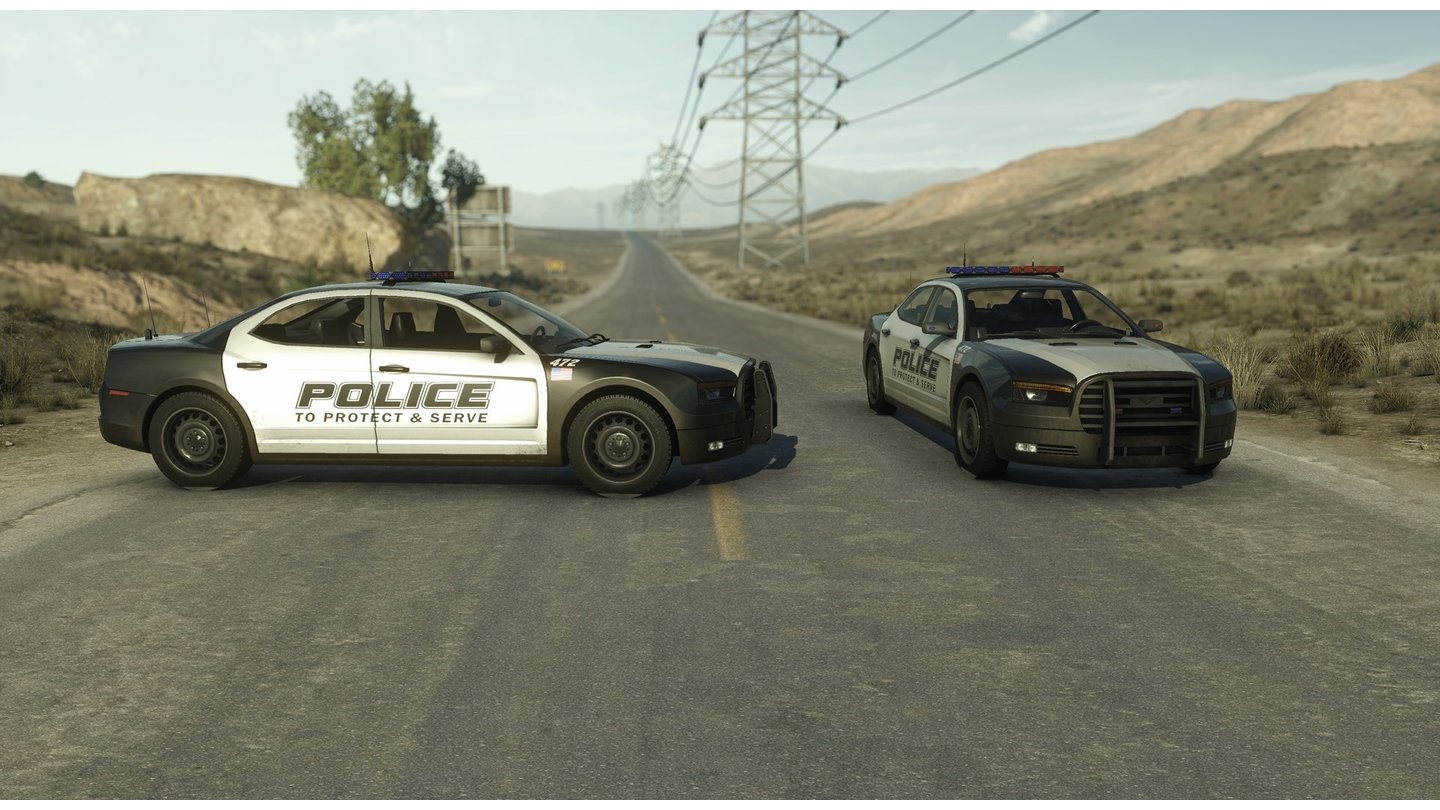 Polizeiwagen - Viertüriges Fahrzeug für bis zu vier Agents. Passagiere im Fahrzeuginneren können sich an die Tür lehnen, um ihren Angriffswinkel deutlich zu verbessern.