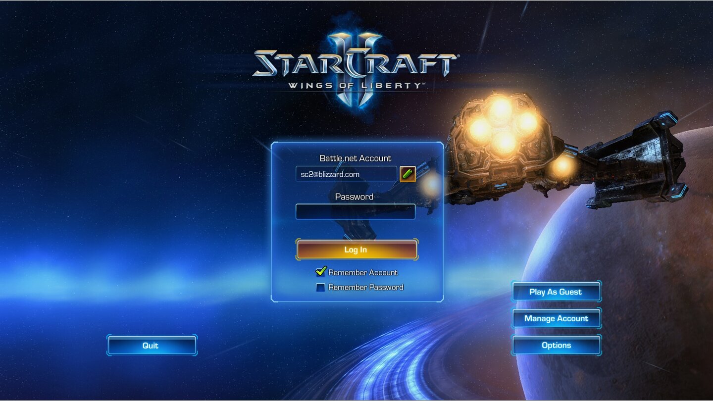 Battle.netDer Anmeldeschirm von StarCraft ist genauso aufgebaut wie der von World of Warcraft.
