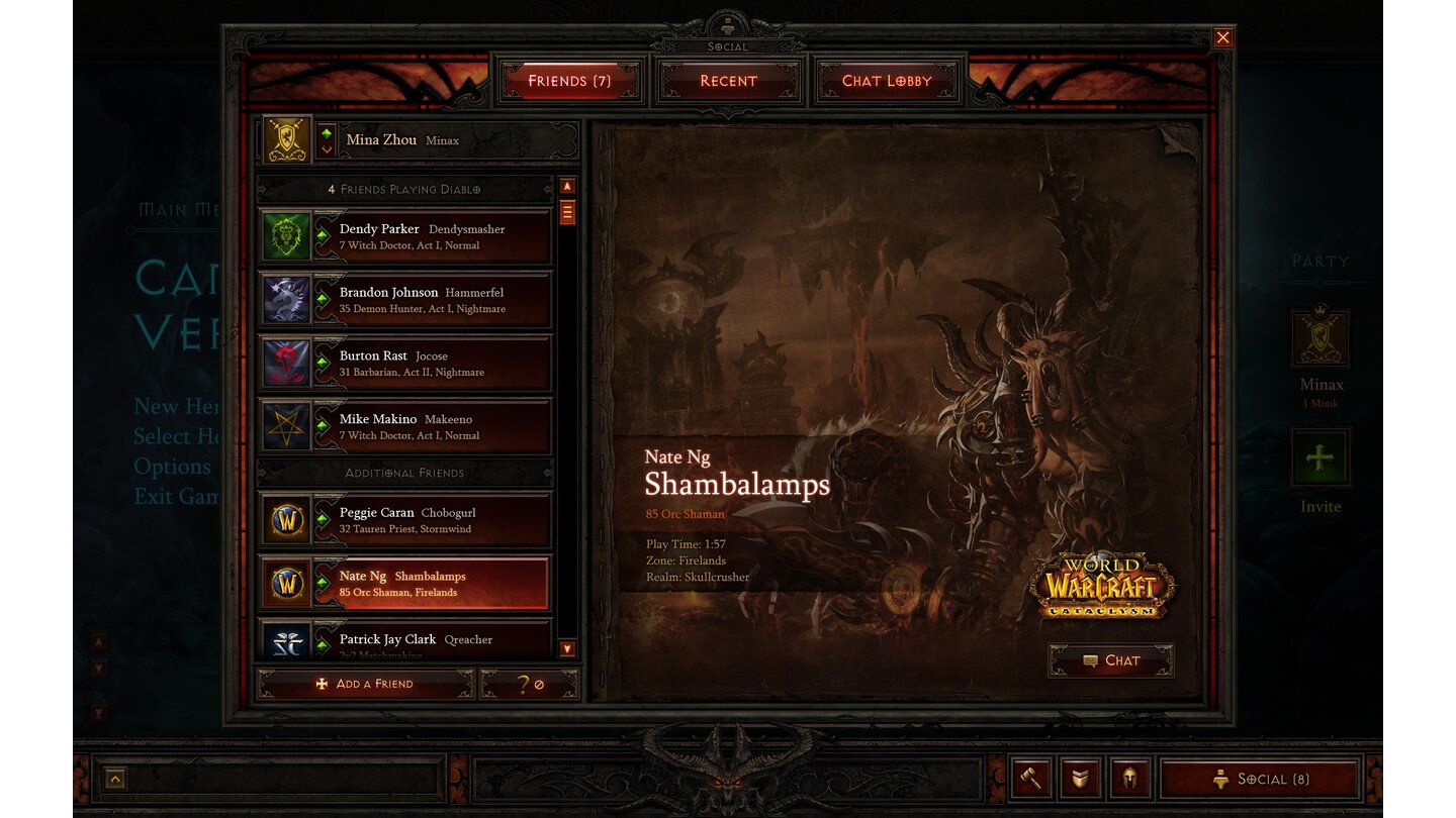 Diablo 3 InterfaceBlizzards Battle.net ist fester Bestandteil von Diablo 3. Das Chatten mit Freunden ist innerhalb des Battle.net auch spielübergreifend möglich.