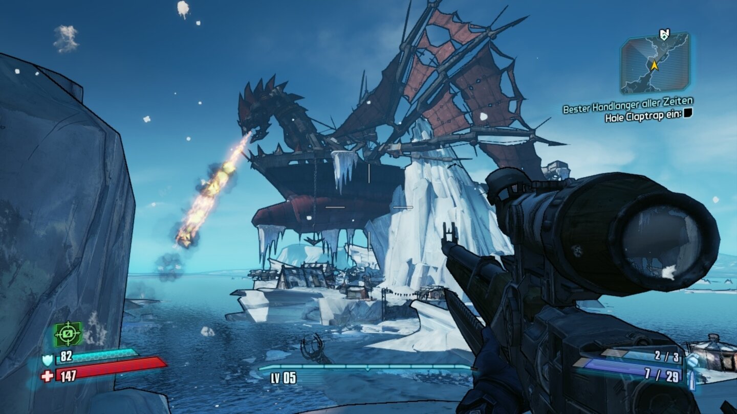 Borderlands 2Eine Banditenbasis in Form eines feuerspuckenden Drachens: Kein gutes Zeichen gleich zu Beginn des Spiels.