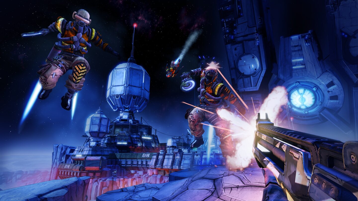 Borderlands: The Pre-Sequel!Nicht nur unsere Spielfiguren haben nun eineen Jetpack dabei, auch die Gegner sind damit ausgetattet.