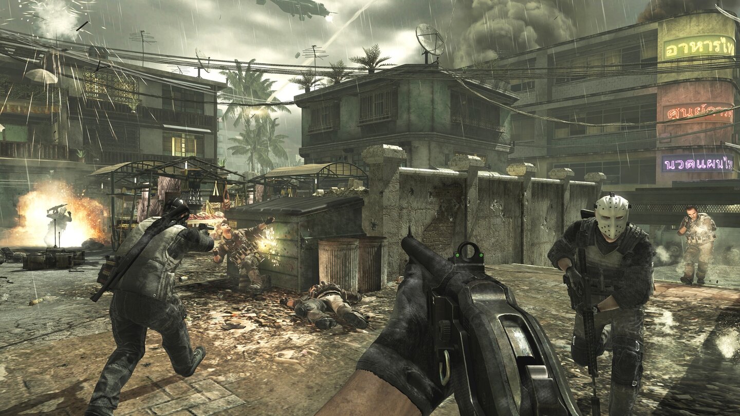 Call of Duty: Modern Warfare 3In Modern Warfare 3 sind Shotguns nicht mehr sekundär, sondern nutzen einen primären Waffenslot. Die Maske rechts zeigt die Personalisierungsfunktionen für Avatare.