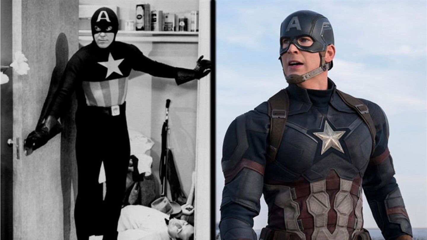Captain America
Dick Purcell in Captain America (1944) und Chris Evans in The First Avenger: Civil War (2016).
©Paragon Movies / Marvel