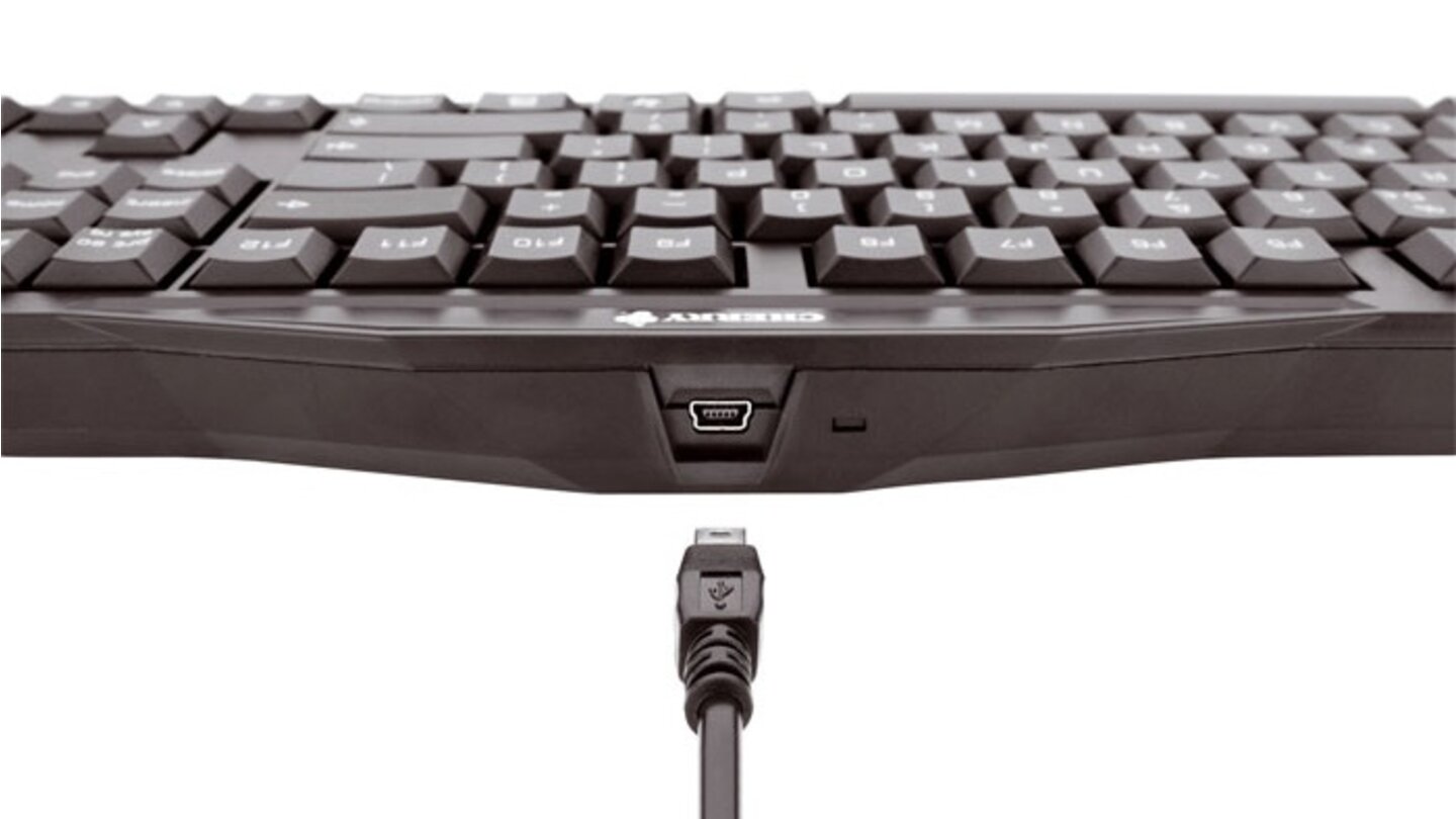 Das USB-Kabel der Tastatur wird über einen Mini-USB-Port am MX-Board 3.0 verbunden.