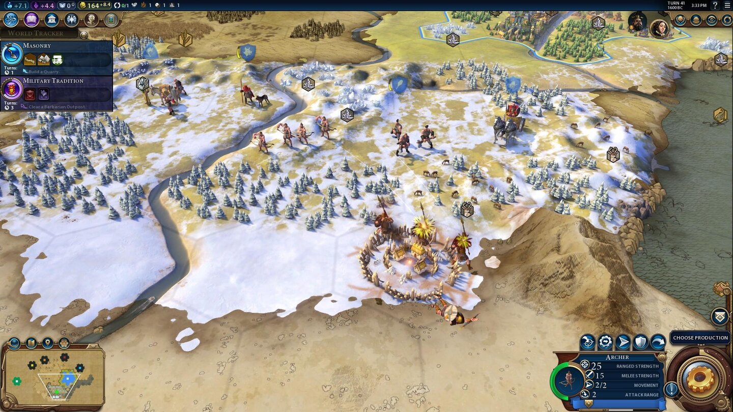 Civilization 6Aus der Ferne mähen wir eine Bande Barbaren nieder.