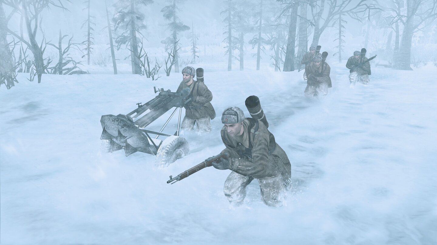 Company of Heroes 2Im kniehohen Tiefschnee kommen unsere Fußtruppen nur sehr langsam voran.