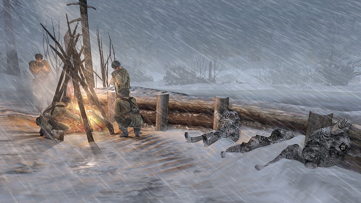 Company of Heroes 2Die Feuerstellen halten unsere Infanterie am Leben. Die Kollegen rechts im Bild kamen zu spät.