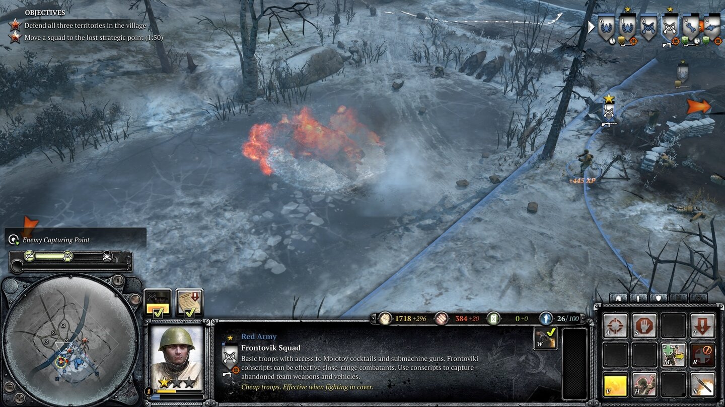 Company of Heroes 2... schmilzt damit das Eis unter dem deutschen Sturmgeschütz, das daraufhin abtaucht. Macht 445 XP für unseren Helden!