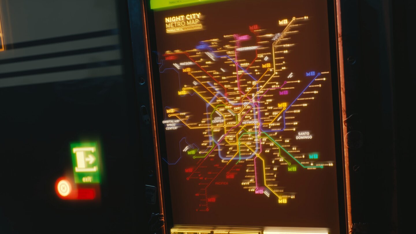 Cyberpunk 2077Night City wird von einem U-Bahn-Netz durchzogen, insgesamt gibt es sechs Stadtviertel.