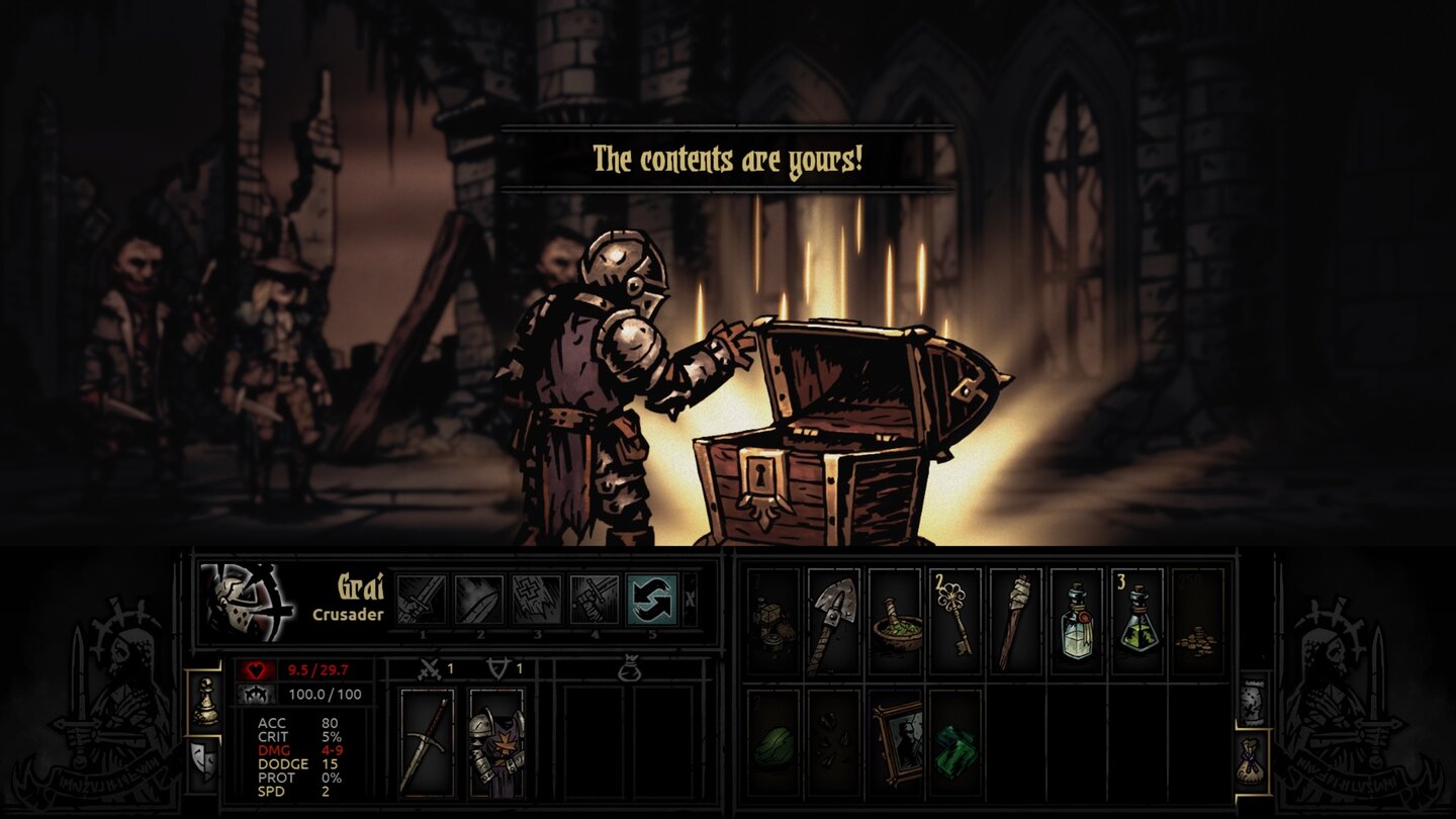 Darkest Dungeon - Early-Access-ScreenshotsGlück gehabt, die Kiste hätte auch eine Falle sein können.