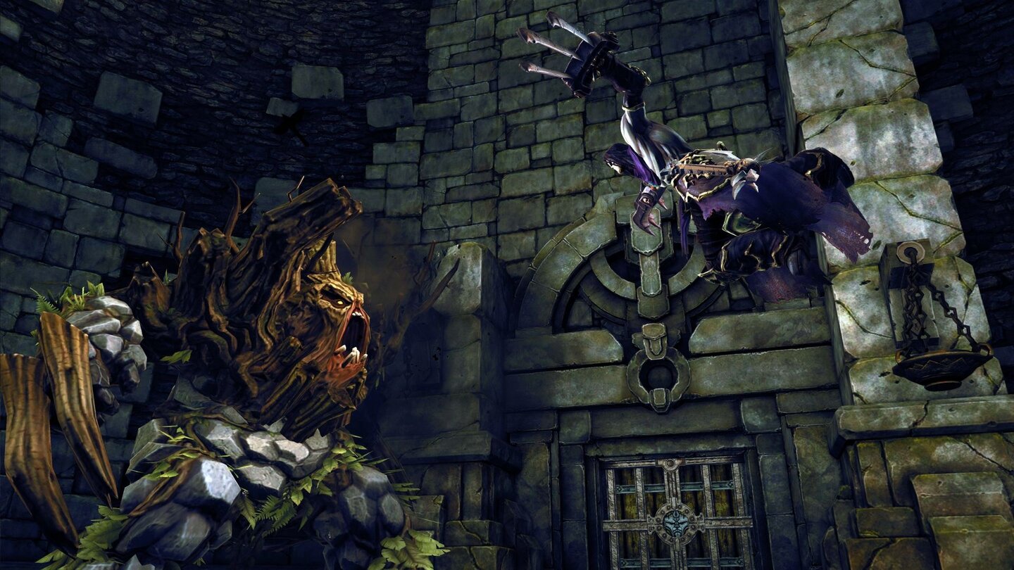 Darksiders 2Die Art Direction und das Charakterdesign sind wie schon im Erstling ausgefallen. Hier kämpft Tod gegen ein noch unbekanntes Baumwesen.