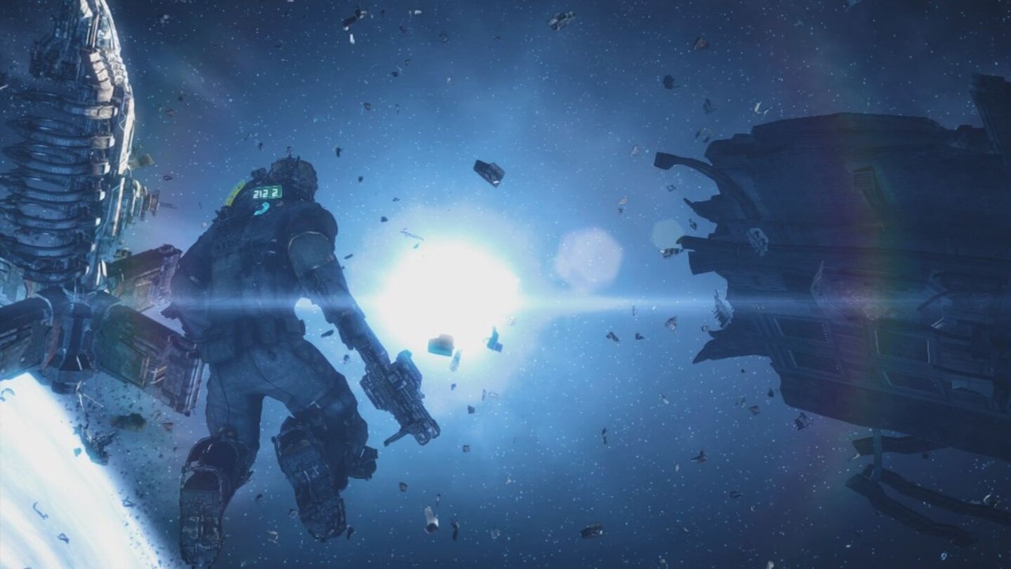 Dead Space 3Hübsche Lichtshow: Für Isaac Clarke stehen in Dead Space 3 einige Außeneinsätze im Weltall auf dem Plan.