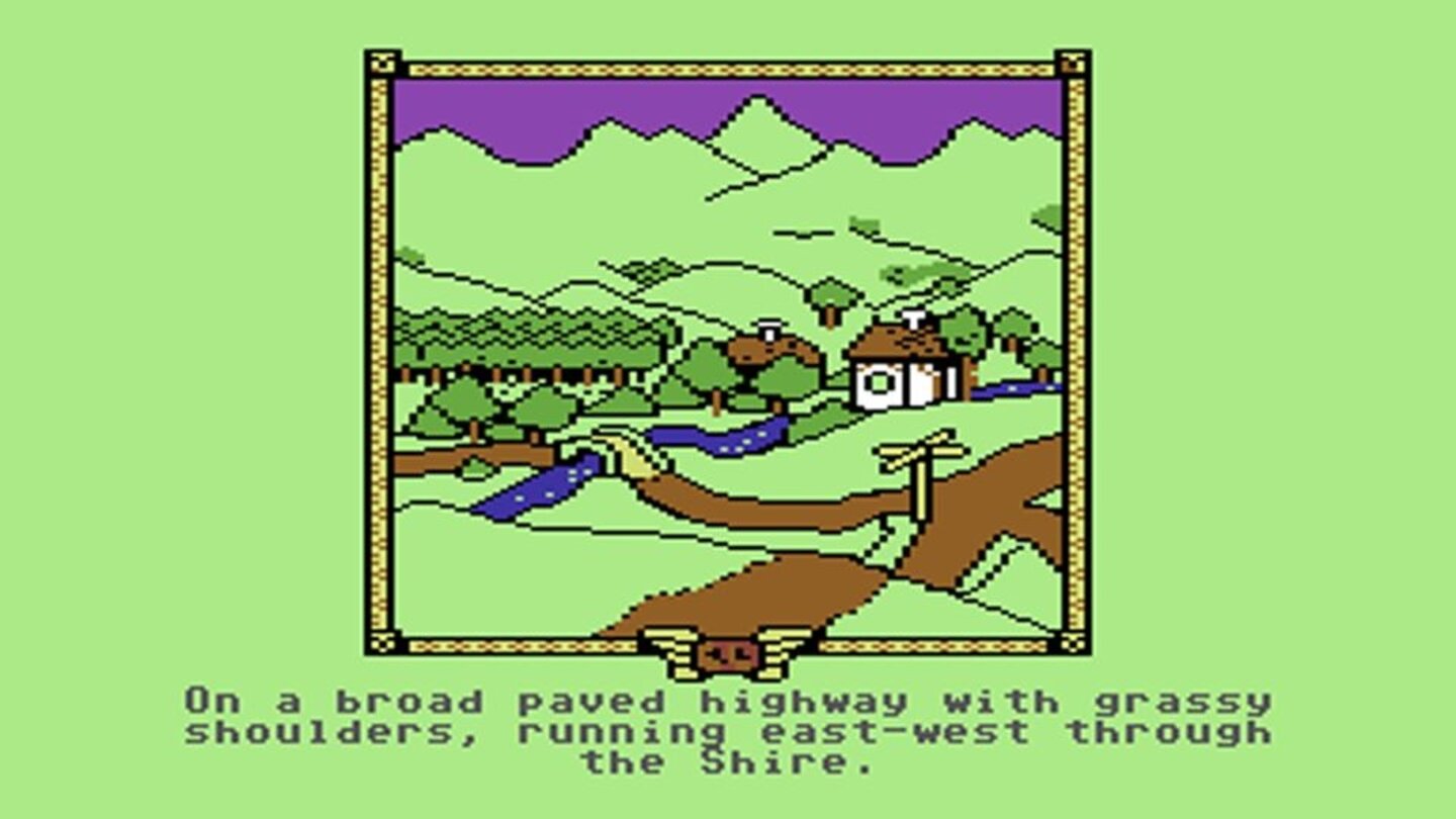 Lord of the Rings – Game One (1986)Der völlig unbekannte Publisher Addison-Wesley setzt die beiden Tolkien-Epen Der kleine Hobbit (1982) und Der Herr Ringe (1986, 1987 und 1989) als Text-Adventures mit einem Hauch Grafik um. Alle vier Spiele stecken in buchartig gestalteten Packungen und halten sich eng an die Romanvorlagen. Im Hintergrund werkelt dabei ein interessantes Echtzeit-System: Während Sie eine »Seite« lesen oder über dem Spiel brüten, geht das Leben um Sie herum weiter, sodass zum Beispiel Monster von Location zu Location huschen.