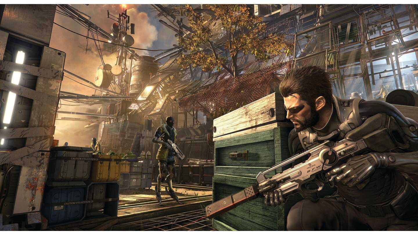 Deus Ex: Mankind DividedAdam Jensen ist erneut Hauptfigur, wie gewohnt mit Sonnenbrille und Mantel.