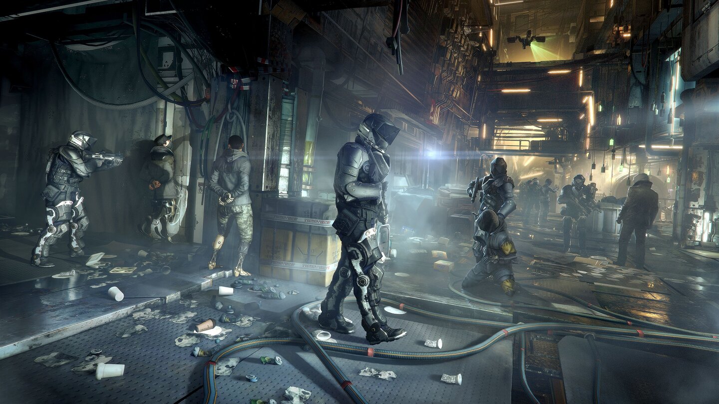Deus Ex: Mankind DividedUm die Kriminalität in Golem City einzudämmen, geht die Polizei kompromisslos gegen die Einwohner vor.