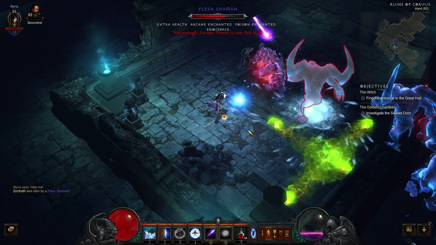 Diablo 3: Reaper of SoulsAuch die Monster haben neue Tricks auf Lager: Feinde mit der Gift-Fähigkeit versprühen grüne Pfützen, die sich in alle Himmelsrichtungen ausweiten.