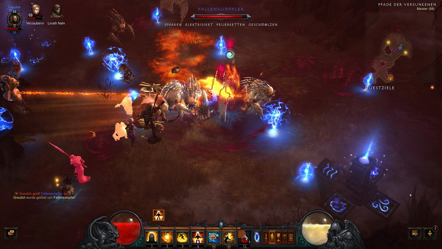 Diablo 3 Reaper of SoulsIn den Blutmarschen müssen wir aufpassen, dass wir nicht in Giftpfützen treten. Das ist besonders unangenehm, wenn wir gerade gegen Elitemonster kämpfen.