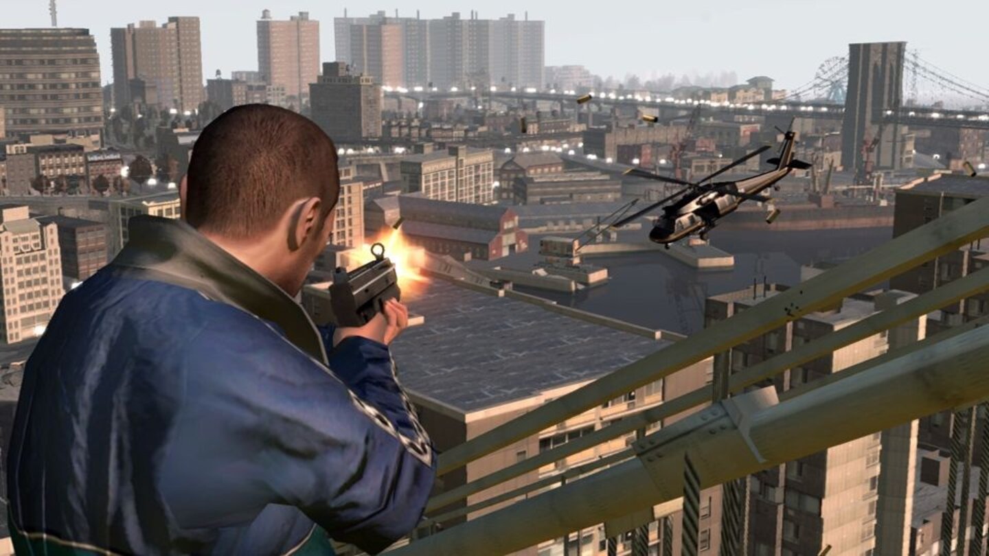 GTA 4 (2008) Drei große Inseln, angelehnt an echte Stadtteile New Yorks, bis hin zur Freiheitsstatue auf einem Inselchen ganz im Süden – dieses Szenario ist Kulisse für eines der teuersten, erfolgreichsten und besten Spiele aller Zeiten. Denn das Open-World-Spiel Grand Theft Auto 4 nimmt die amerikanische Kultur erbarmungslos auf die Schüppe, wenn wir auf Verfolgungsjagden die legendären Radiokommentatoren hören oder für Chinesen, Russenmafia oder Puffkettenbesitzer die Kastanien aus dem Sperrfeuer holen.