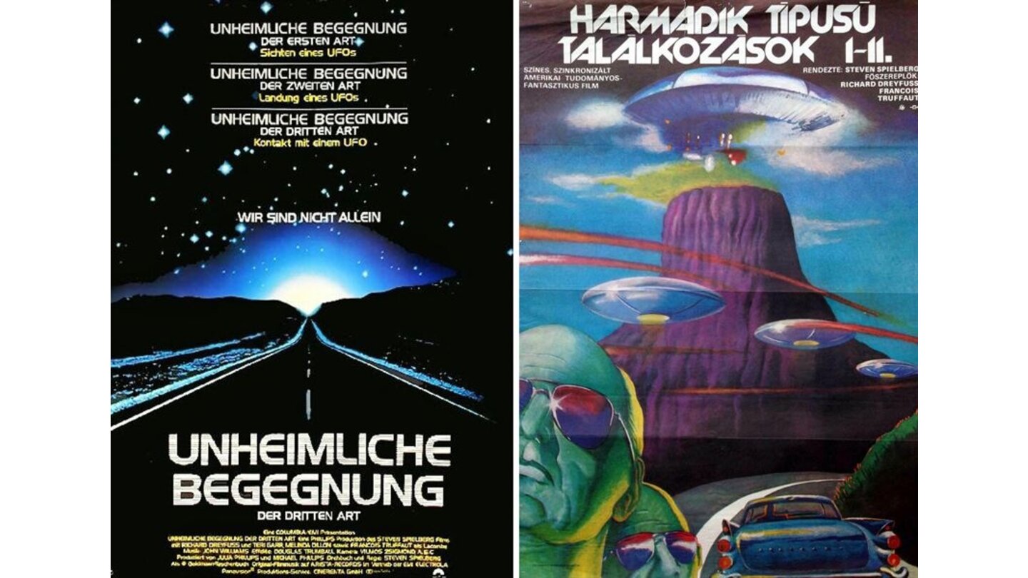 Die kuriosesten Filmposter aus aller Welt: Unheimliche Begegnung der dritten Art (links: Deutschland; rechts: Ungarn)