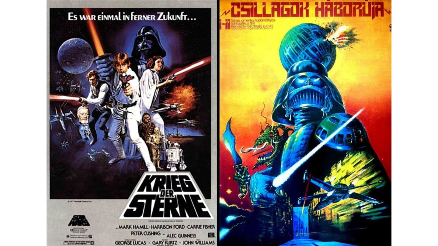 Die kuriosesten Filmposter aus aller Welt: Star Wars: Episode IV – Eine neue Hoffnung (links: Deutschland; rechts: Ungarn)