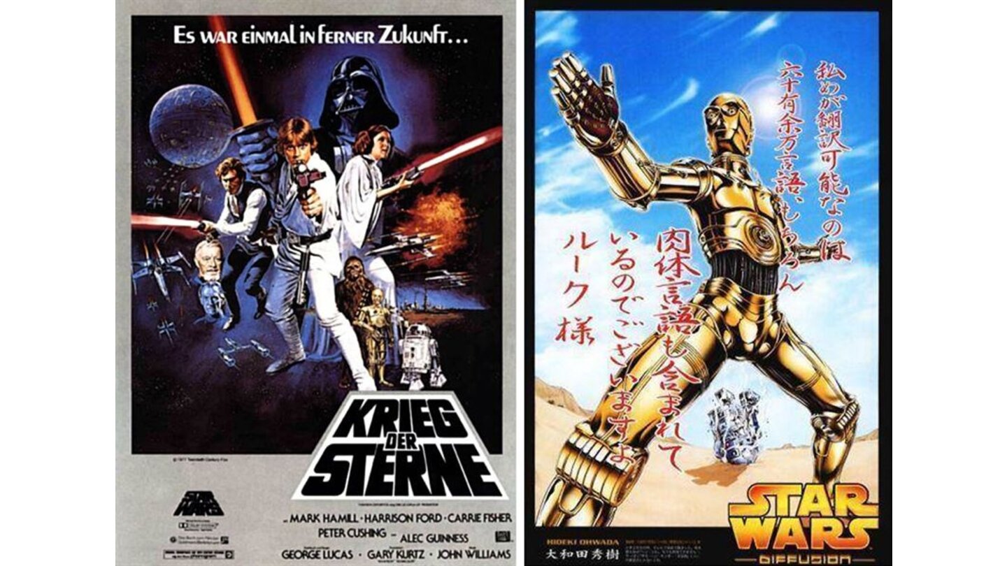 Die kuriosesten Filmposter aus aller Welt: Star Wars: Episode IV – Eine neue Hoffnung (links: Deutschland; rechts: Japan)