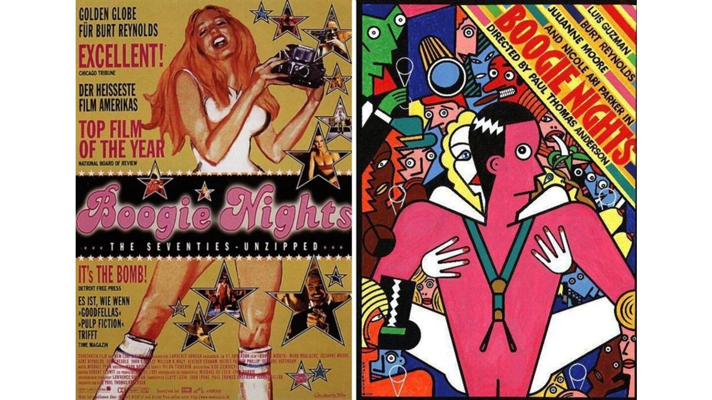 Die kuriosesten Filmposter aus aller Welt: Boogie Nights (links: Deutschland; rechts: Polen)