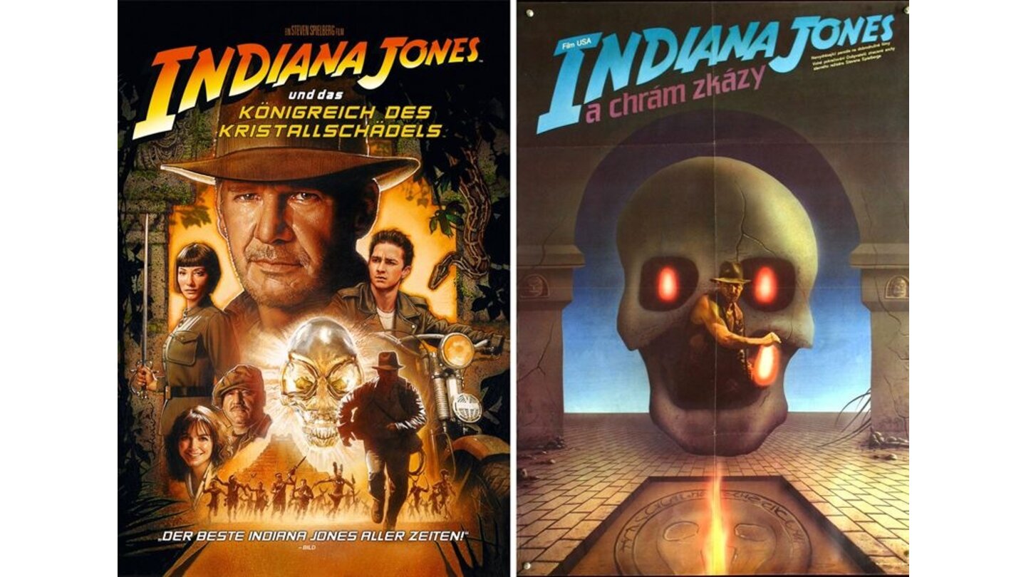 Die kuriosesten Filmposter aus aller Welt: Indiana Jones und das Königreich des Kristallschädels (links: Deutschland; rechts: Slowenien)