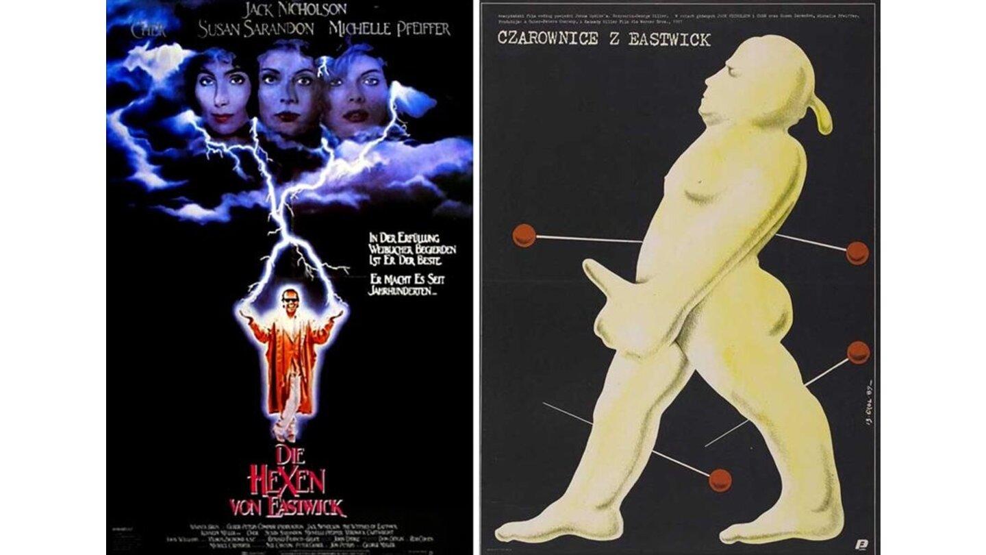 Die kuriosesten Filmposter aus aller Welt: Die Hexen von Eastwick (links: Deutschland; rechts: Polen)