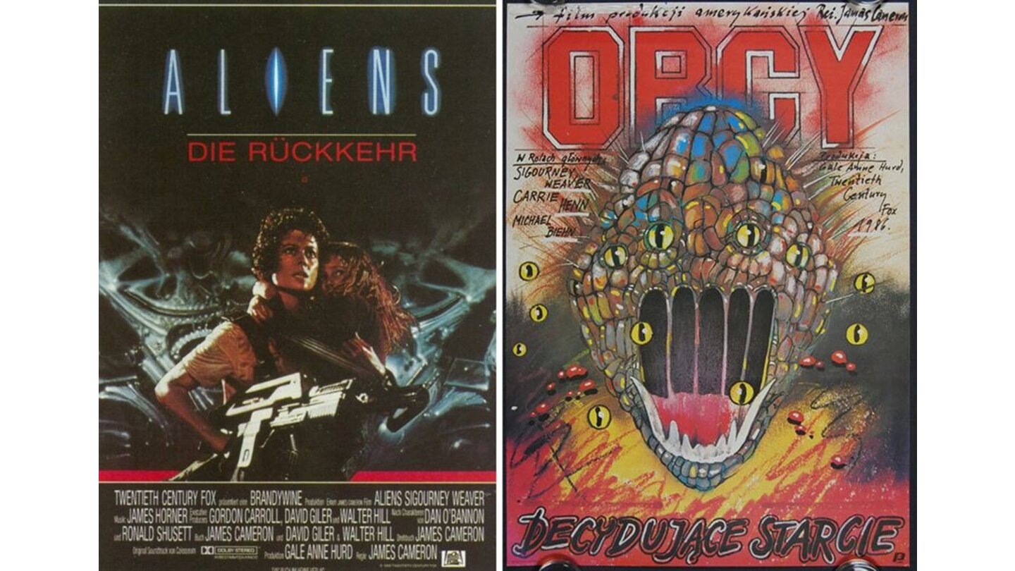 Die kuriosesten Filmposter aus aller Welt: Aliens – Die Rückkehr (links: Deutschland; rechts: Polen)