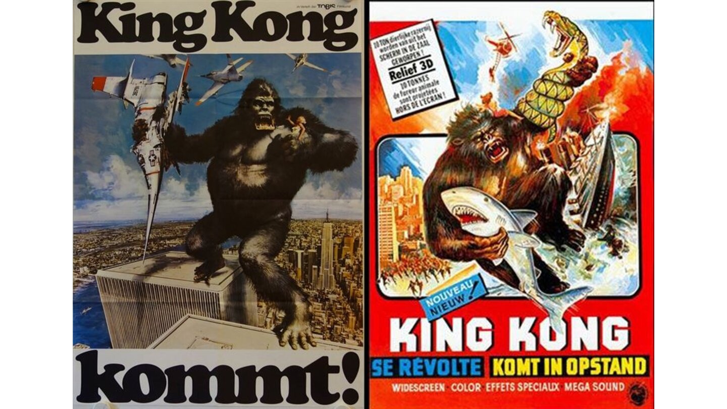 Die kuriosesten Filmposter aus aller Welt: King Kong (links: Deutschland; rechts: Belgien)