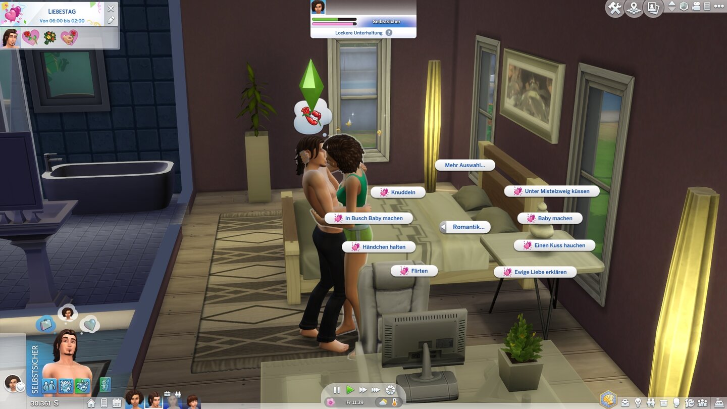 Die Sims 4: JahreszeitenAm Liebestag zählen alle romantischen Interaktionen für den Erfolg des Tages.