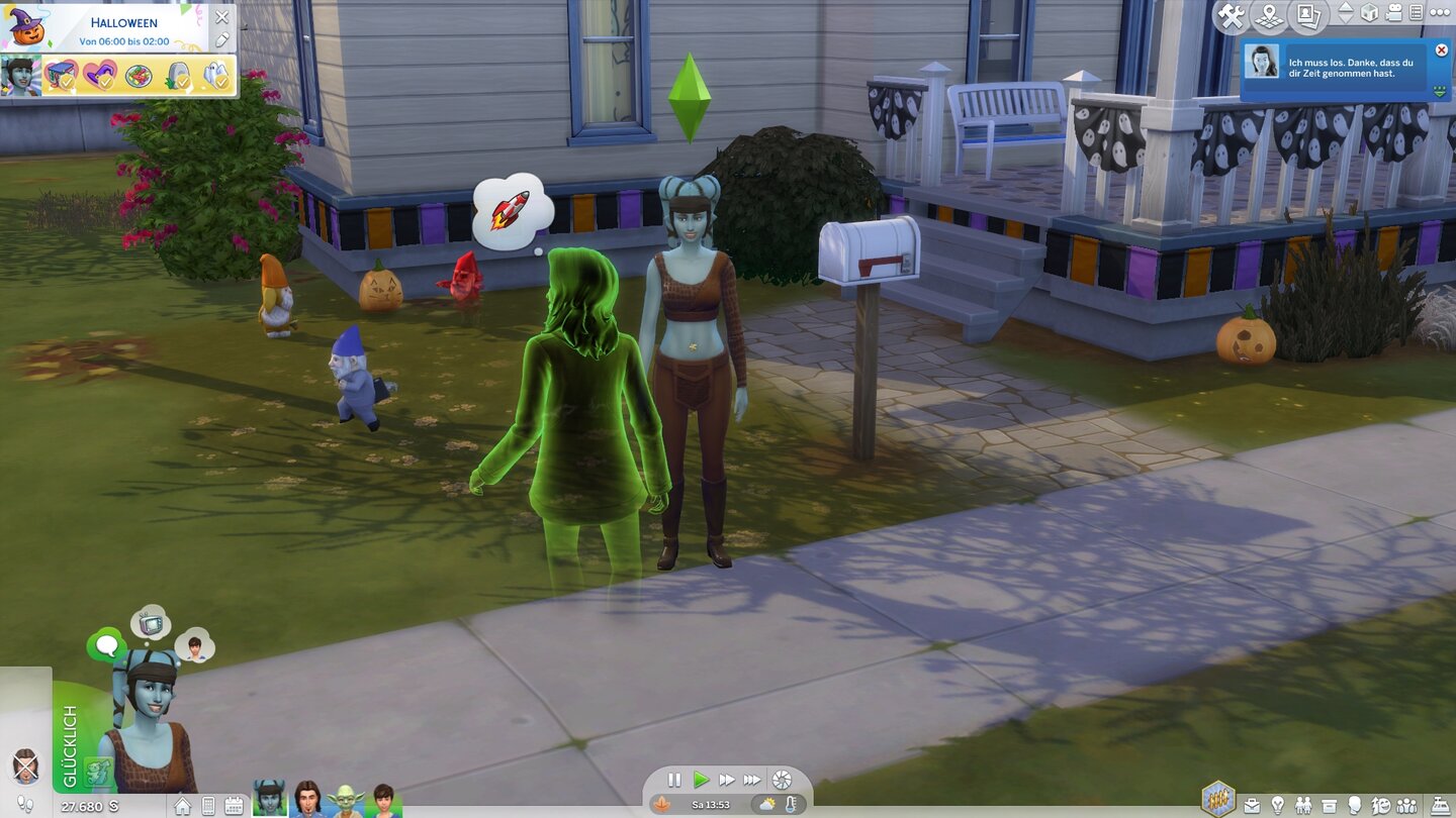 Die Sims 4: JahreszeitenAn Halloween durchstreifen rastlose Geister die Straßen eurer Nachbarschaften.