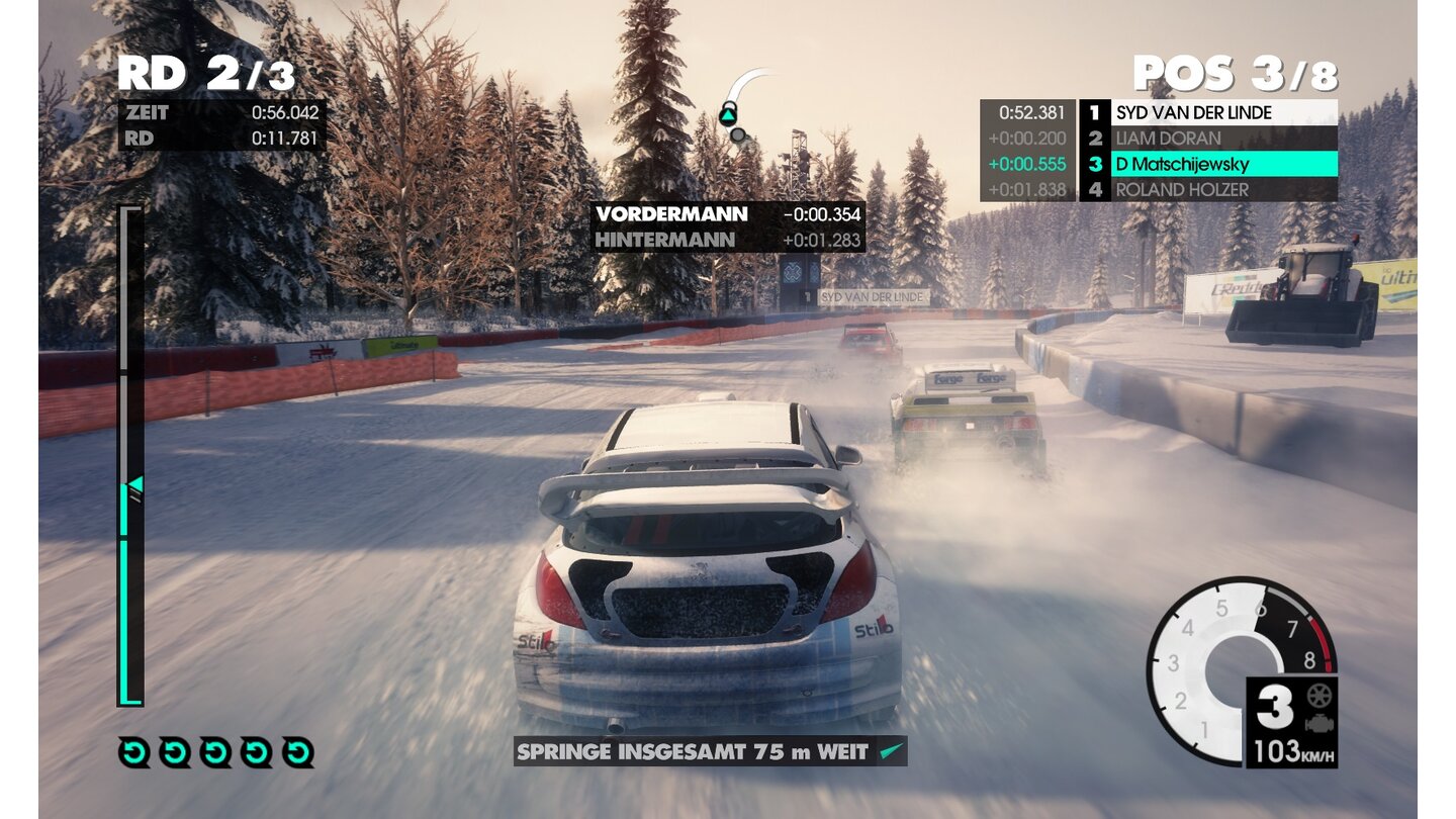 DiRT 3Eine der größten Neuerungen ist gleichzeitig auch eine der spaßigsten. Zum ersten Mal in der Dirt-Serie dürfen wir durch den Schnee pflügen.