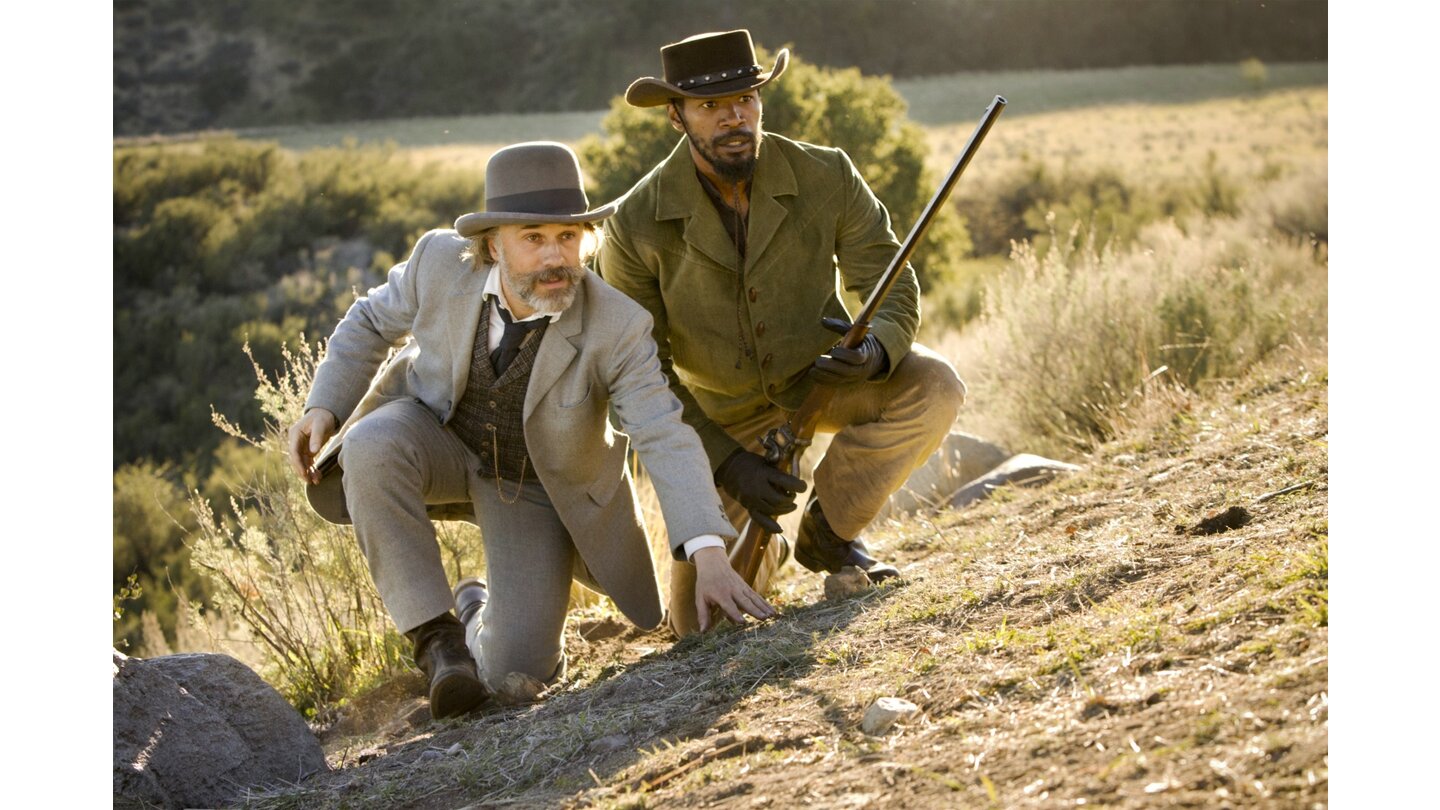 Django UnchainedDr. King Schultz (Christoph Waltz) und Django (Jamie Foxx) raufen sich in Django Unchained zusammen.