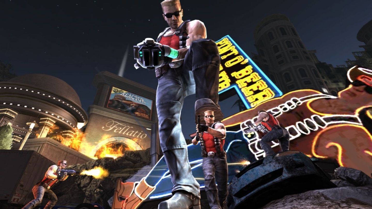 Duke Nukem Forever - MultiplayerPer Shrinkgun geschrumpfte Spieler verursachen kaum Schaden, können der tödlichen Schuhsohle aber noch davonlaufen.
