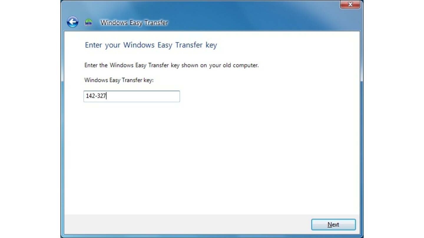 Easy Transfer unter Windows 7 - Netzwerkschlüssel eingeben