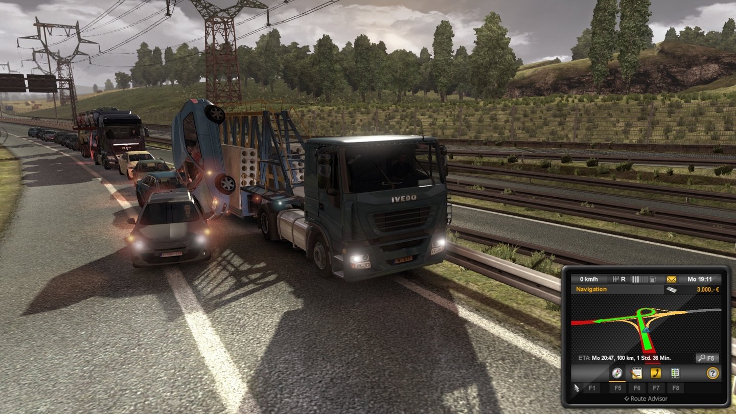 Euro Truck Simulator 2Schadensmodelle gibt’s nicht, für Unfälle berappen Sie eine Pauschalstrafe. Schäden am eigenen Truck mindern zudem den Erlös einer Tour.